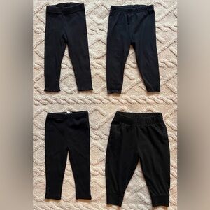 Baby Girl 12M Black Pants Bundle - Pull On Leggings & Sweatpants, Lot Of 4
